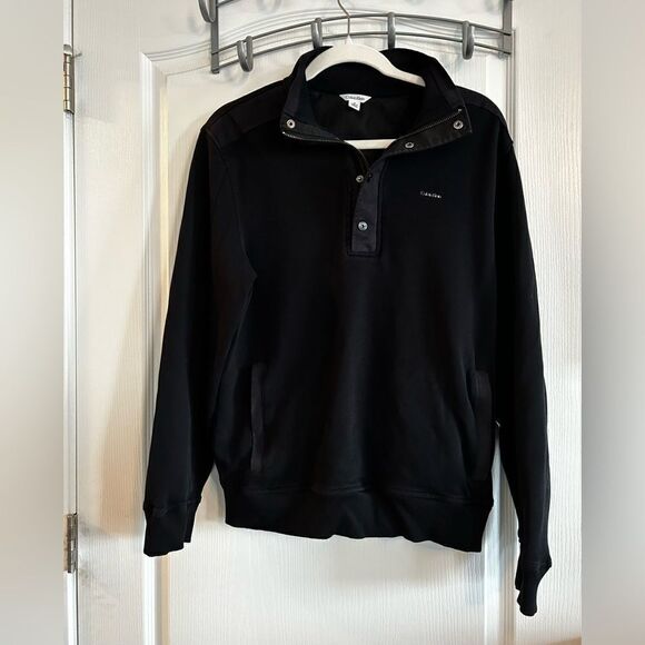 Calvin Klein Men’s 1/4 zip button pullover black sweater Medium EUC - Picture 1 of 15